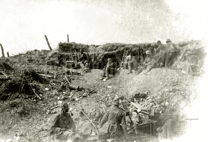 La carrière de Guillemont en août 1916. La qualité est médiocre mais cette photo est incluse ici car les images de cette position et de sa garnison sont rares.